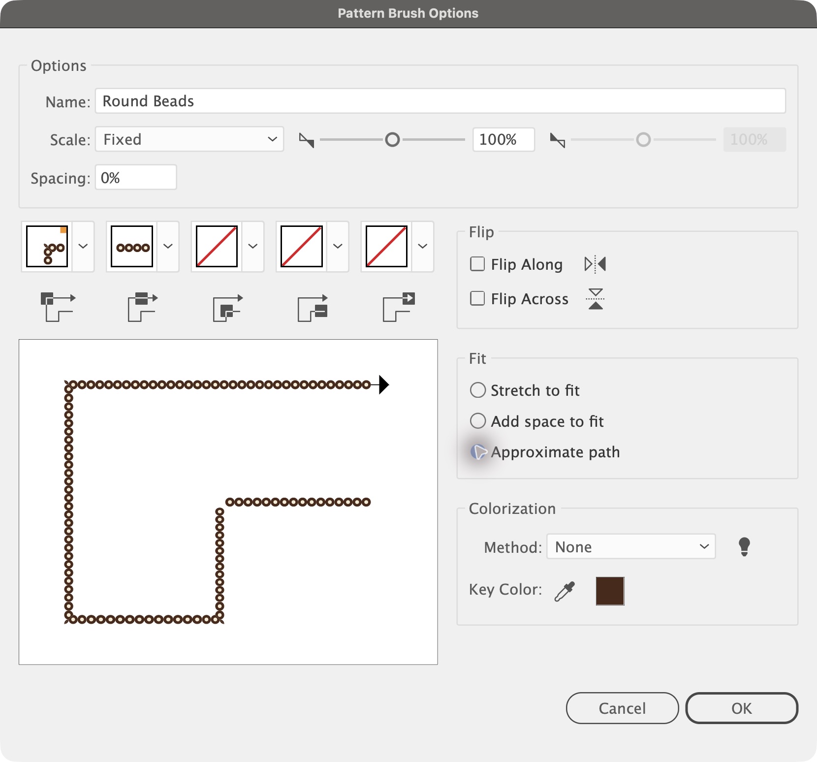 Pattern Brush Options: Round Beads, Approximate path