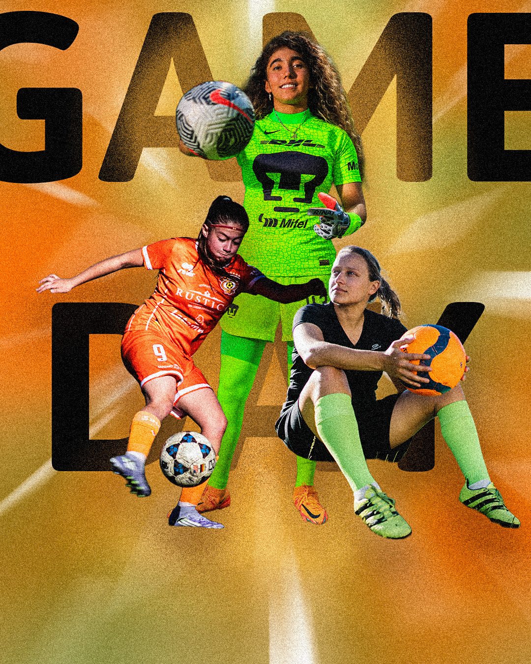 Sample Game Day poster: layered cutout athletes over a streaked color background
