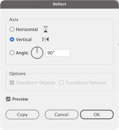 Reflect dialog. Choose Vertical, then click Copy.
