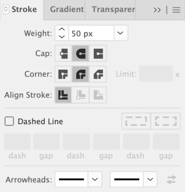 Window > Stroke: Round Cap and Round Join