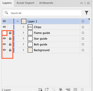 Layers panel after this step: four rows locked, Flame guide hidden.